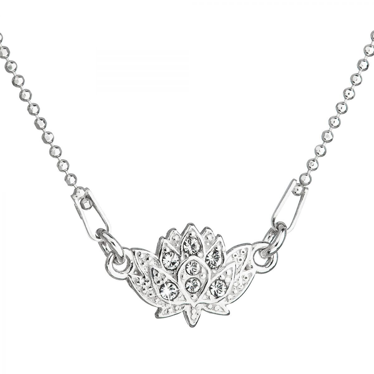 Stříbrný náhrdelník s krystaly Swarovski bílá kytička 32056.1, ryzost 925/1000